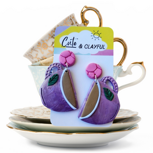 Clayful statement Tea cup dangles - Purple cups