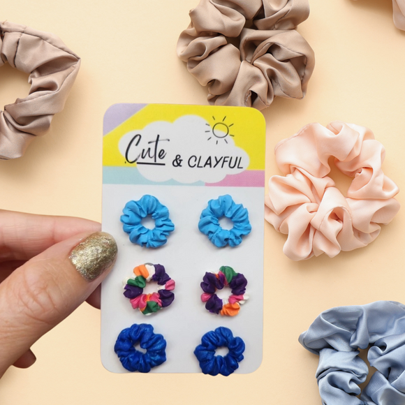Scrunchie Studs - Multi colour, Blue, metalic dark navy