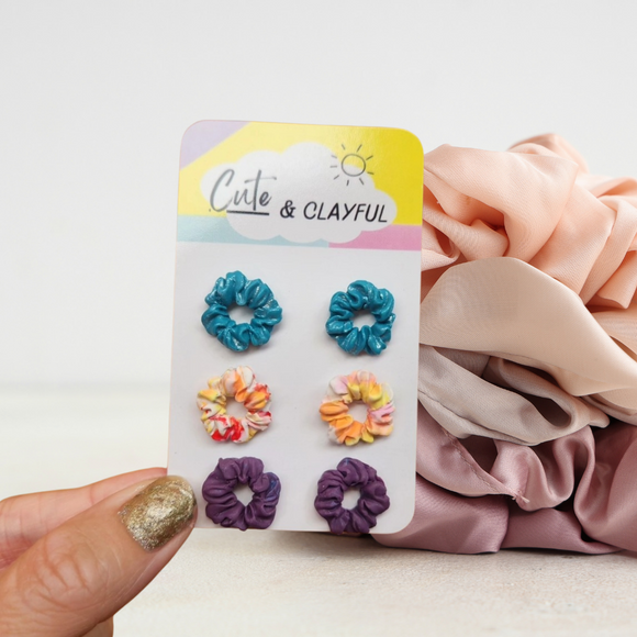 Scrunchie Studs - Purple, Metalic Blue, Multi colour