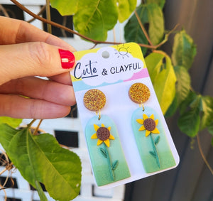 Sunflower dangles with sparkly stud tops