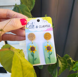 Sunflower dangles with sparkly stud tops