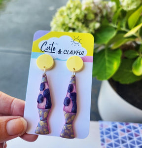 Lava Lamp Dangles. Yellow stud tops. Purple Lava